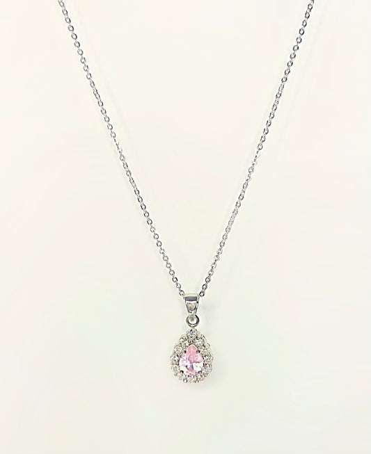 Ice Pink Pear Drop Necklace