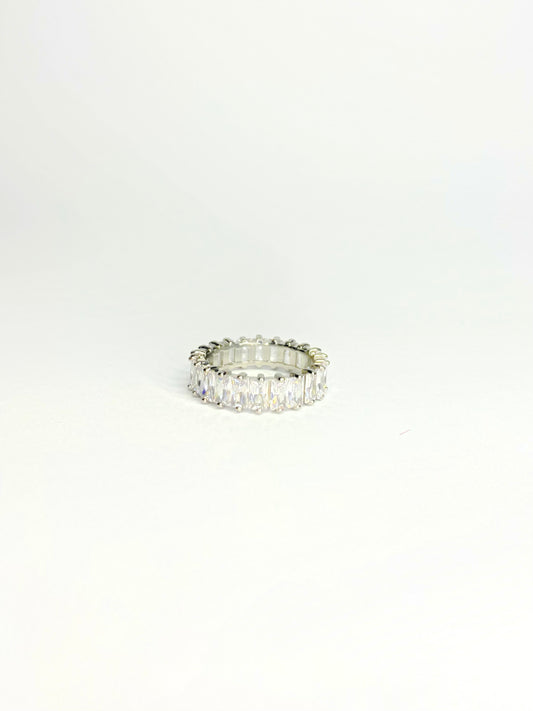 Emerald Cut Silver Gem Band