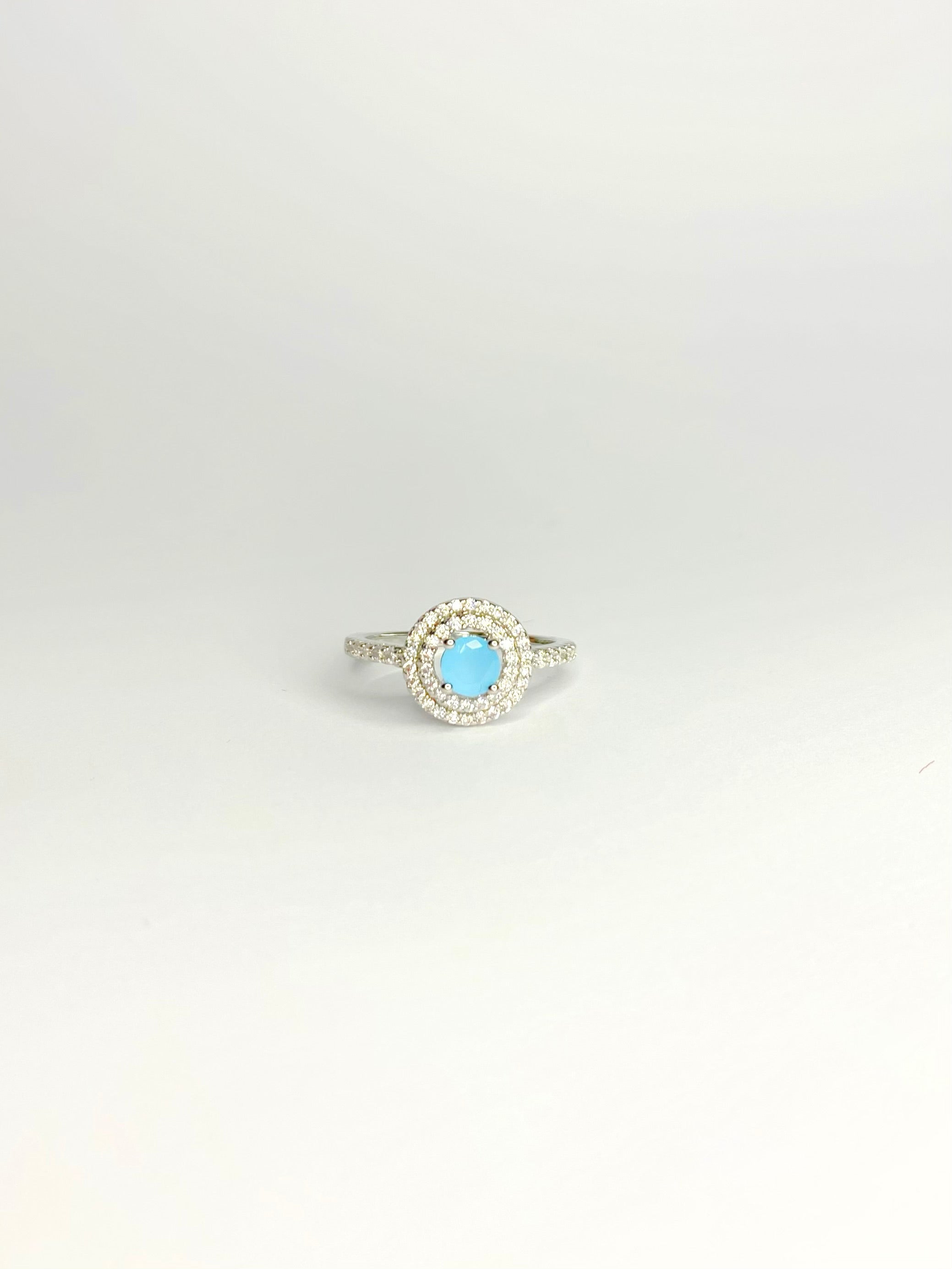 Aquamarine Crystal Halo Ring